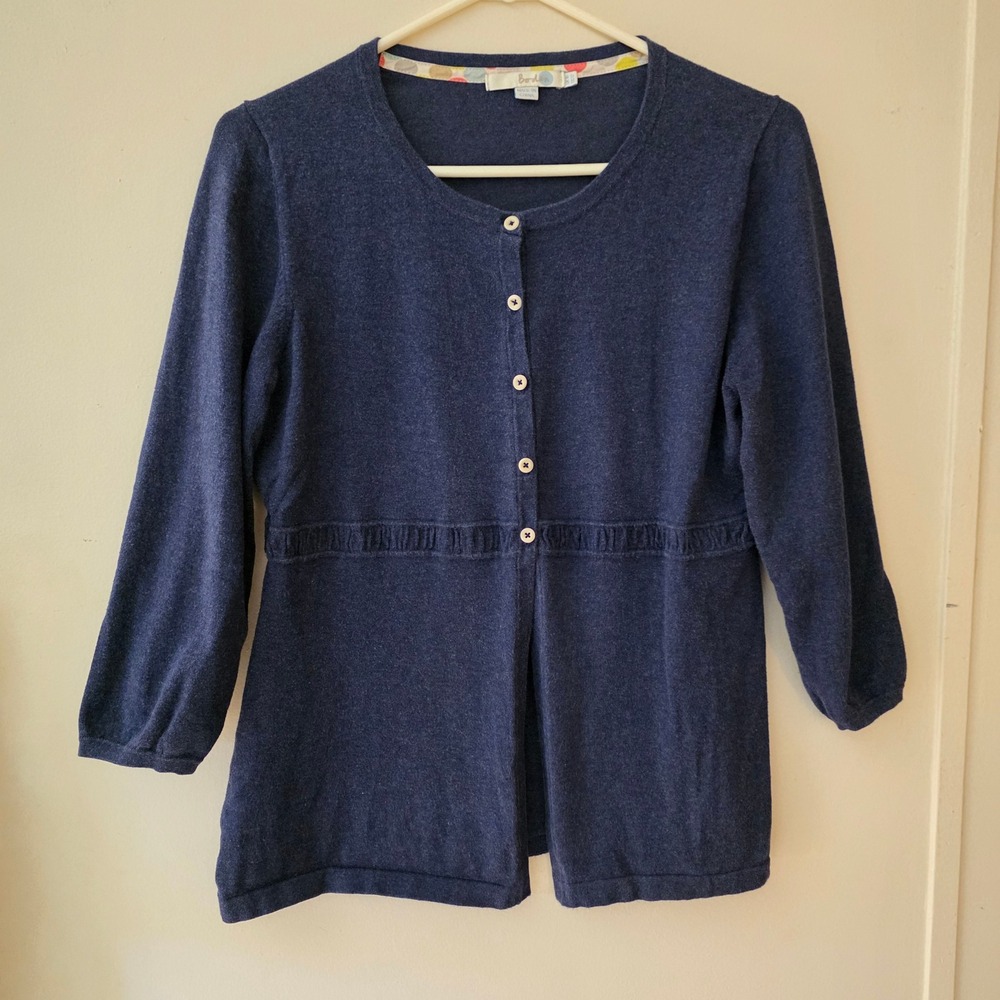 Boden Womens Cardigan Size 12 Navy Blue Empire Waist 3/4 Sleeve Preppy